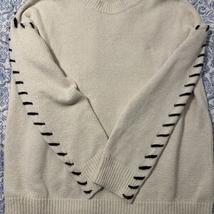 Cream Sweater with Black Stitching